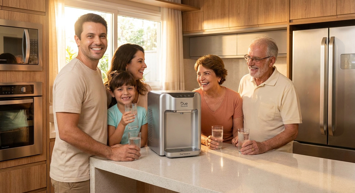Família feliz com purificador Due Inovação